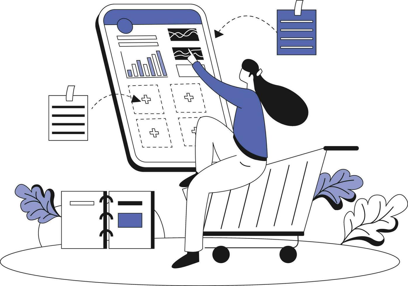 acheter information, plat vecteur illustration