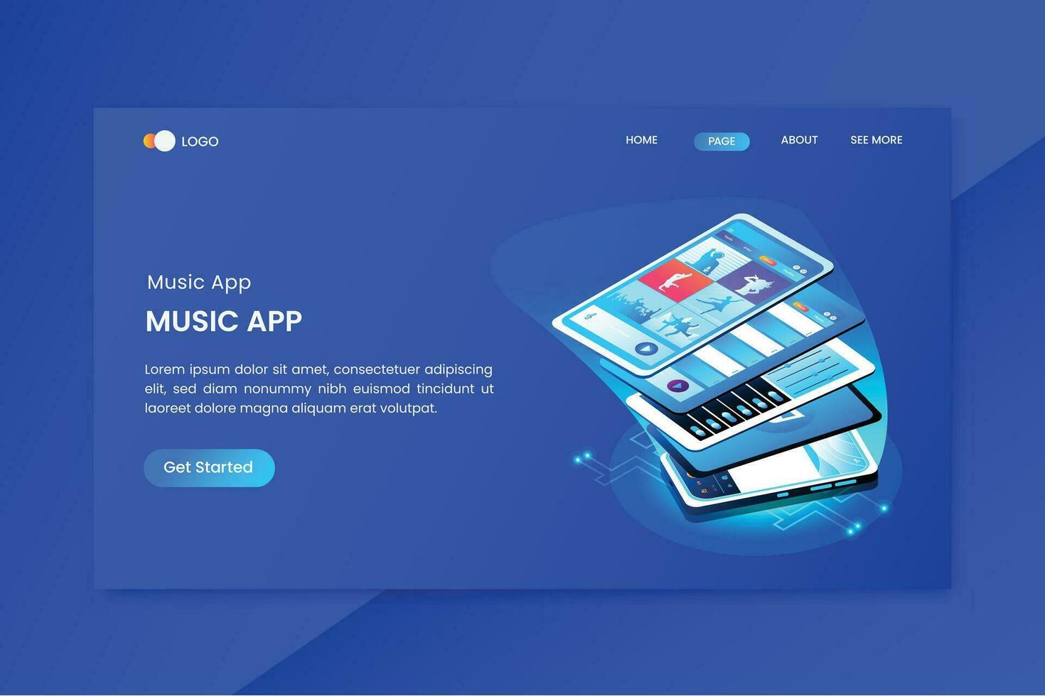 la musique app isométrique concept atterrissage page vecteur