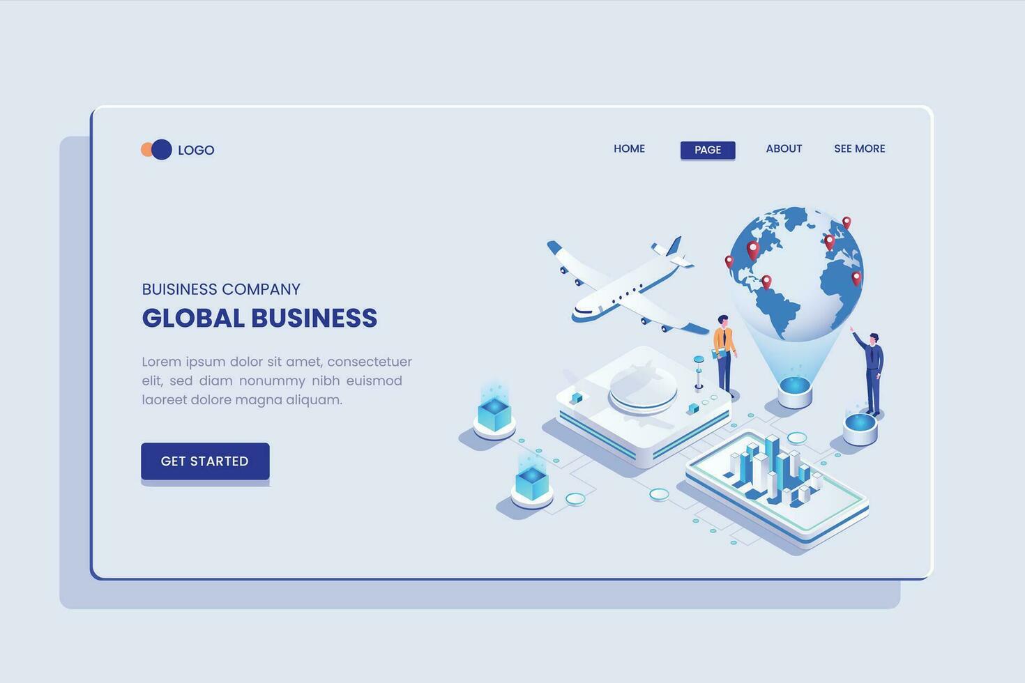 global affaires isométrique concept atterrissage page vecteur