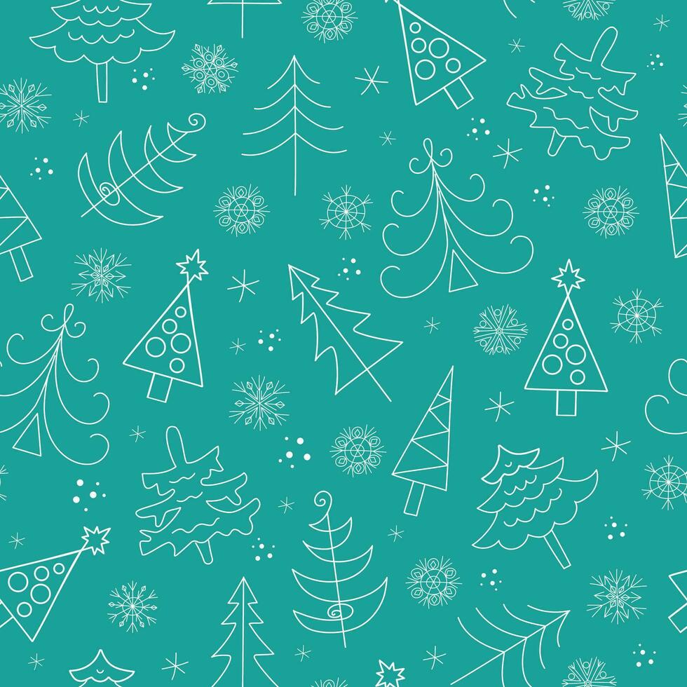 Nouveau années sapin . ensemble de Noël des arbres et flocons de neige dans griffonnage style. Icônes. Nouveau année vecteur illustration. sans couture Contexte. pour décoration de cadeau emballage, textile, fond d'écran.