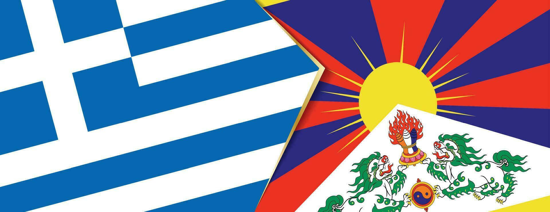 Grèce et Tibet drapeaux, deux vecteur drapeaux.