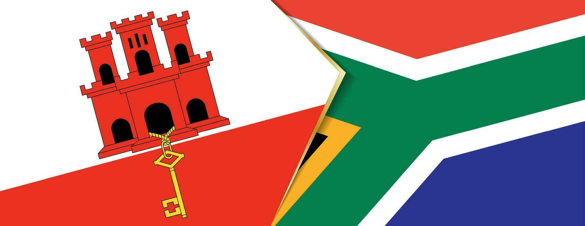 Gibraltar et Sud Afrique drapeaux, deux vecteur drapeaux.