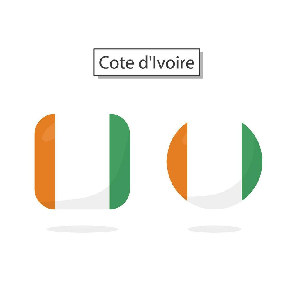 drapeau de cote ré ivoire 2 formes icône 3d dessin animé style. vecteur