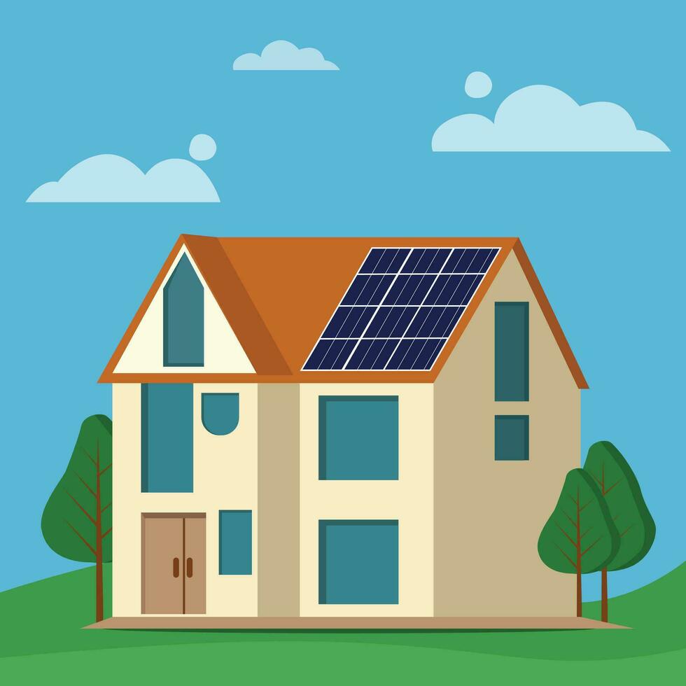 moderne respectueux de la nature maison illustration avec solaire panneau sur toit vecteur