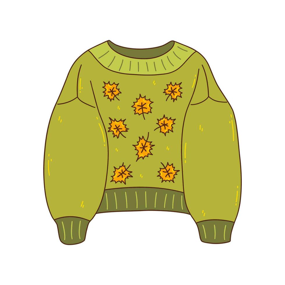 l'automne confortable vert tricoté chandail avec érable feuilles. vecteur