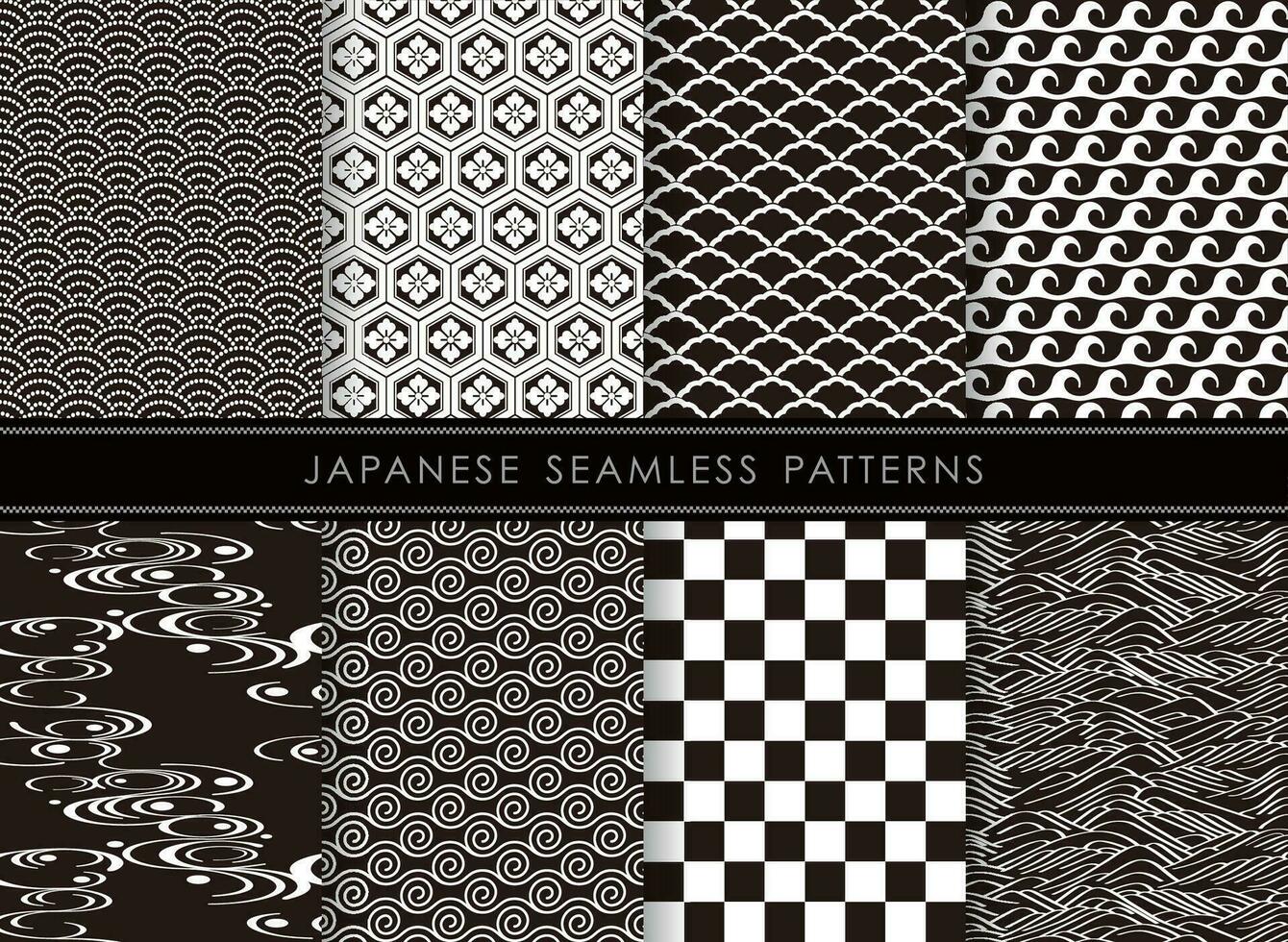vecteur Japonais ancien sans couture monochrome modèle ensemble. tout motifs sont tous les deux horizontalement et verticalement répétable.
