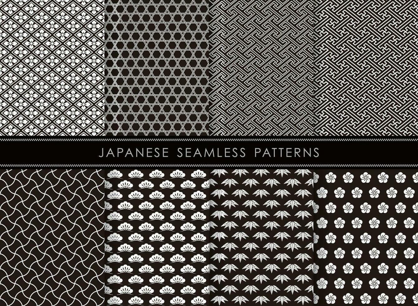 vecteur Japonais ancien sans couture monochrome modèle ensemble. tout motifs sont tous les deux horizontalement et verticalement répétable.