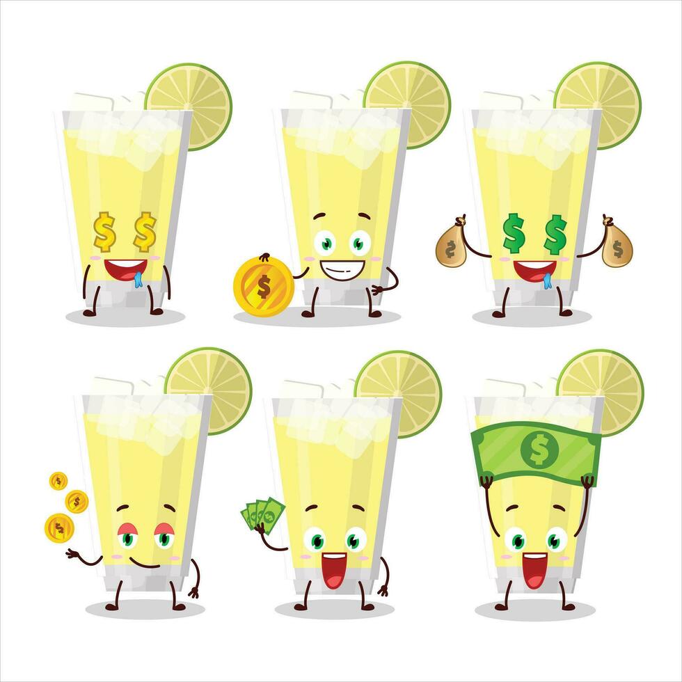 limonade dessin animé personnage avec mignonne émoticône apporter argent vecteur