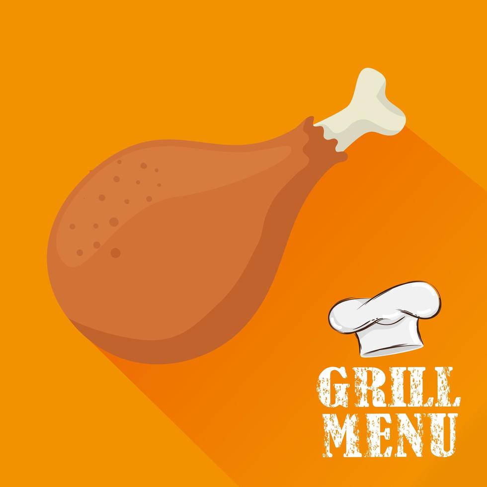 menu grill avec délicieux poulet et chef de chapeau vecteur