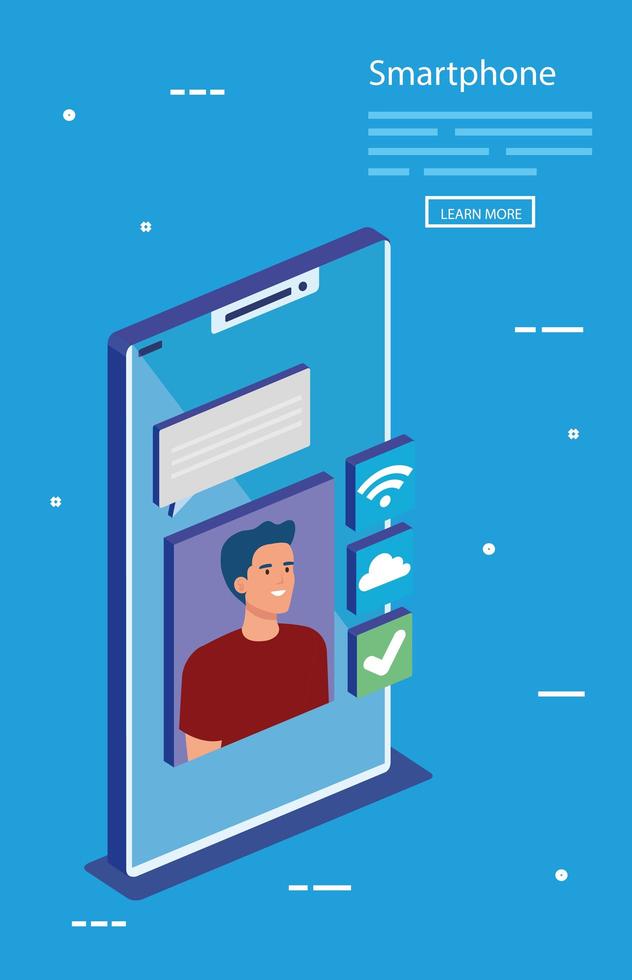 homme avec design vectoriel smartphone isométrique