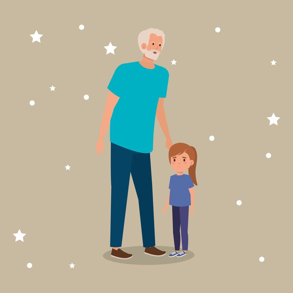 grand-père avec personnage avatar petite-fille vecteur