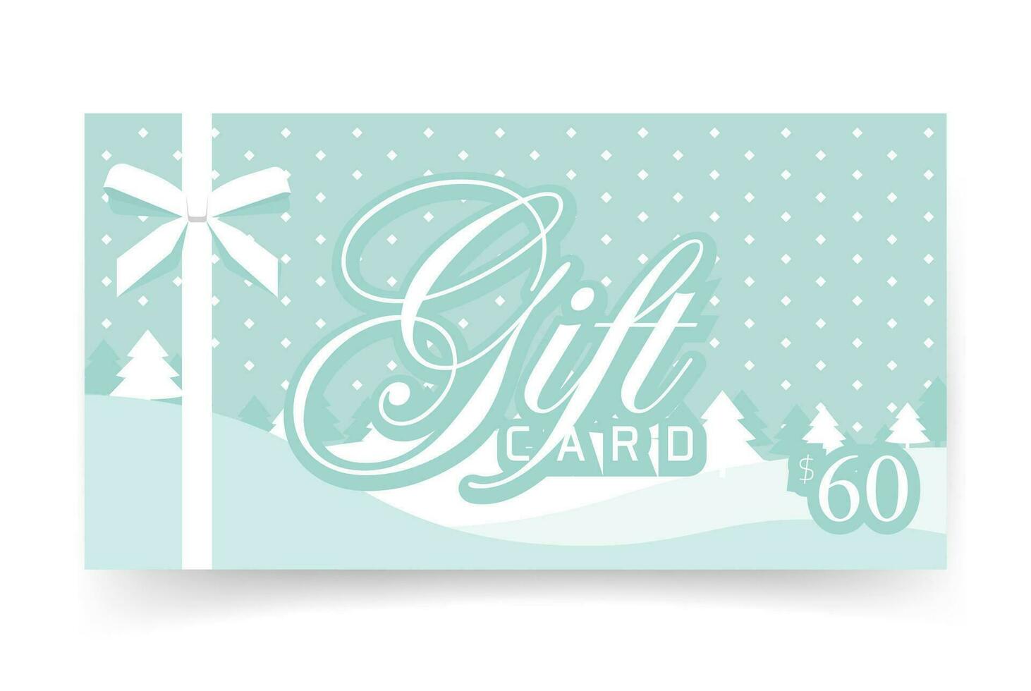 cadeau carte avec mince blanc arc ruban pour Noël ou Nouveau année hiver vente vecteur illustration, moderne plat conception de bon ou certificat modèle et texte dans pastel couleur, élégant coupon offre