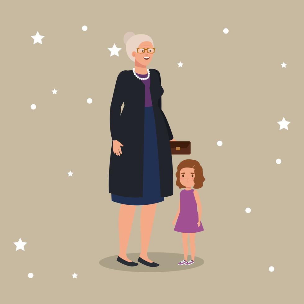 grand-mère avec personnage avatar petite-fille vecteur