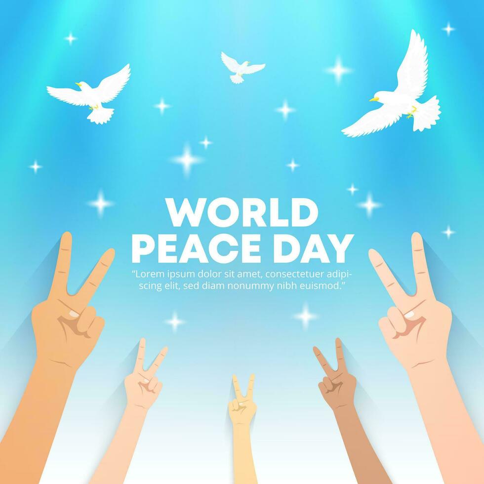 monde paix journée Contexte avec paix mains et des oiseaux vecteur