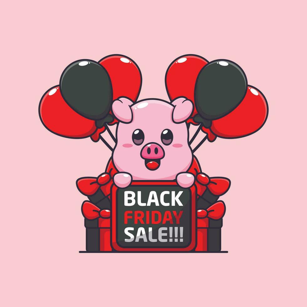 mignonne porc content dans noir Vendredi vente dessin animé vecteur illustration