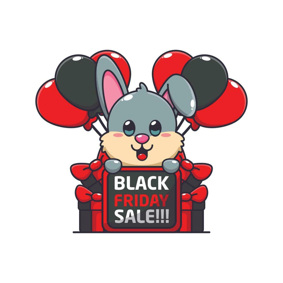 mignonne lapin content dans noir Vendredi vente dessin animé vecteur illustration