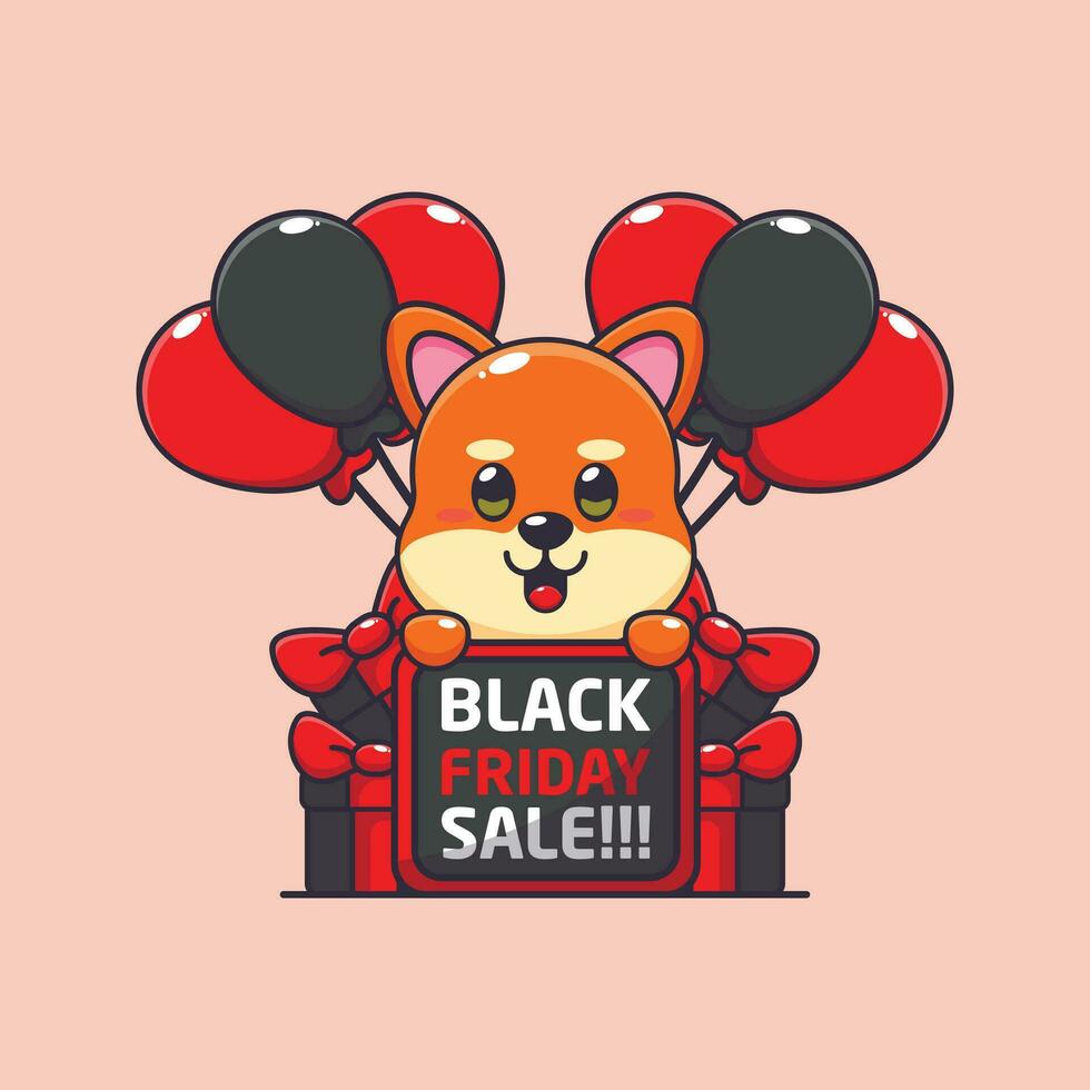 mignonne shiba inu content dans noir Vendredi vente dessin animé vecteur illustration