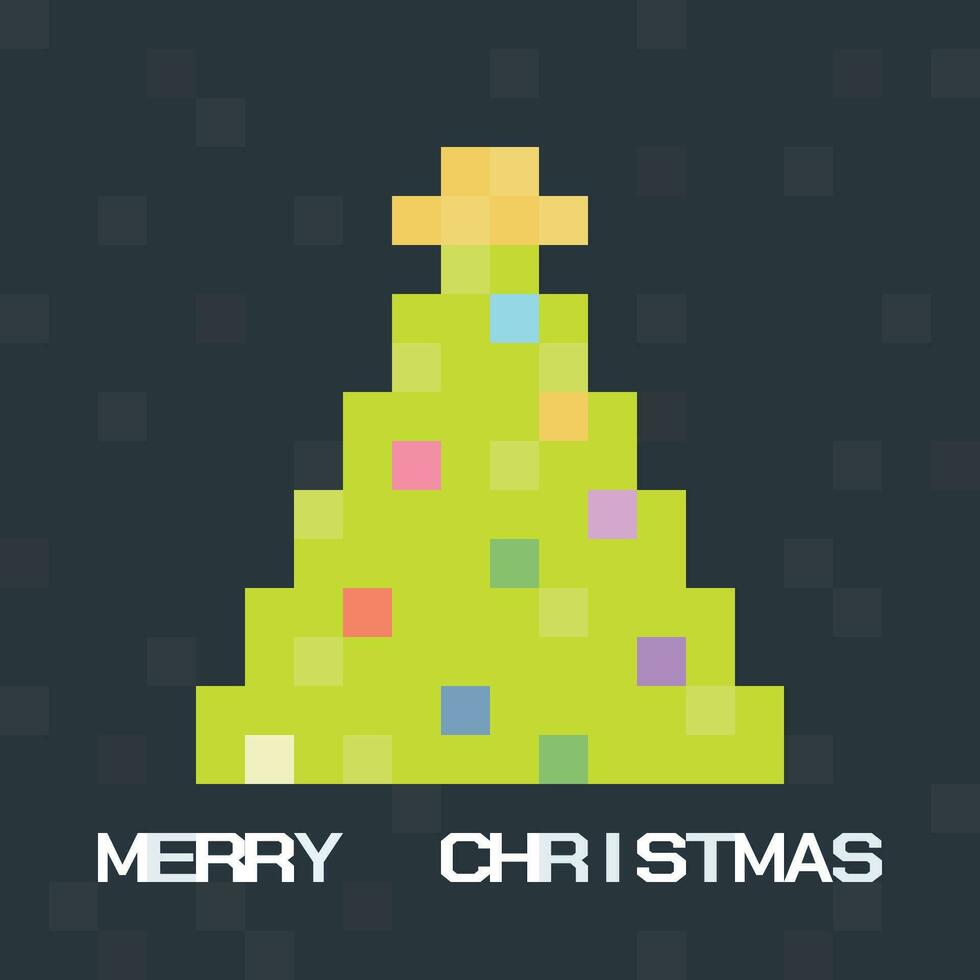 joyeux Noël et décoré Noël arbre 90's jeu concept vecteur illustration. joyeux Noël 8 bit salutation carte modèle.