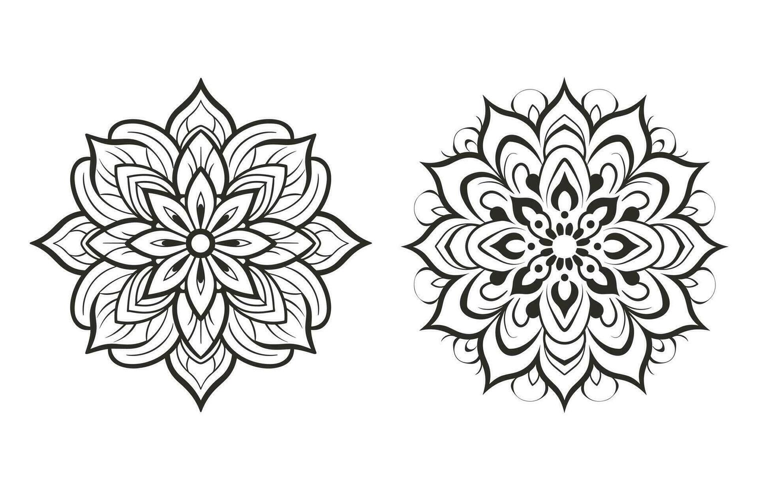 noir et blanc abstrait circulaire modèle mandala, mandala ligne dessin conception, ornemental mandala avec floral motifs, ornemental luxe mandala modèle, ensemble de vecteur boho mandala illustration