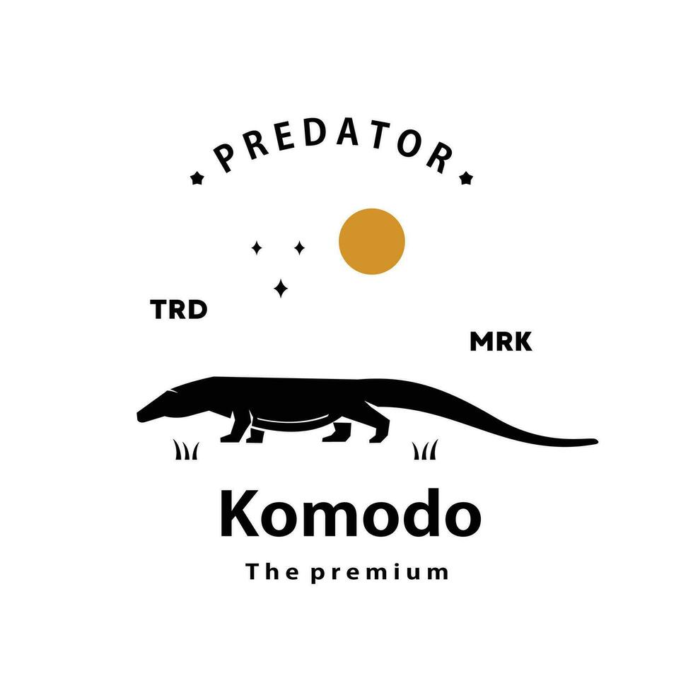 ancien rétro branché Komodo logo vecteur silhouette art icône