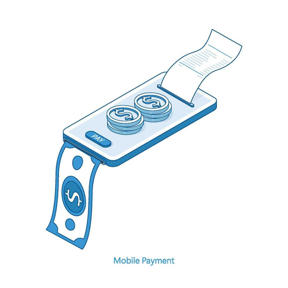 isométrique en ligne Paiement en ligne concept. électronique facture, papier le reçu facture. vecteur