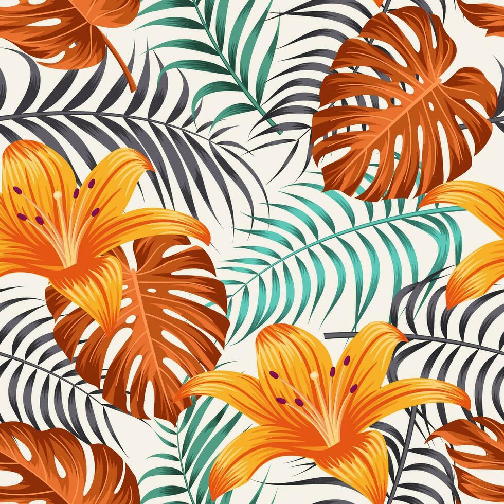 motif floral sans couture avec des feuilles. fond tropical vecteur