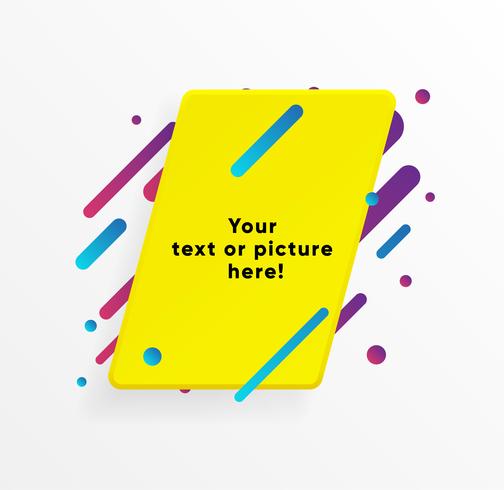 Forme de zone de texte abstrait jaune avec des lignes et des cercles à la mode de néon. Fond de vecteur. vecteur