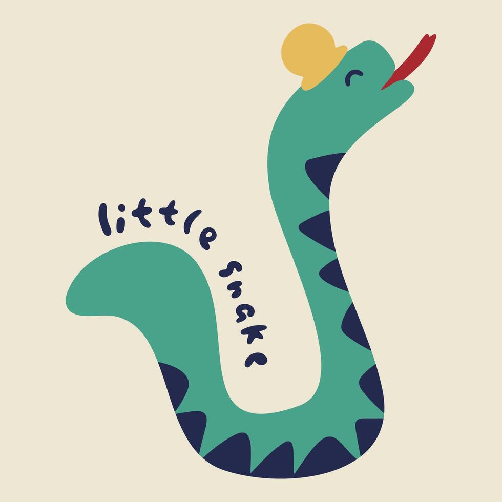 main tiré mignonne les enfants dessin animé animal illustration serpent vecteur