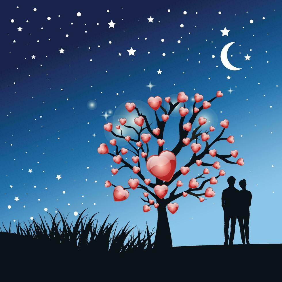 homme et femmes romantique en dessous de le clair de lune , vecteur des illustrations