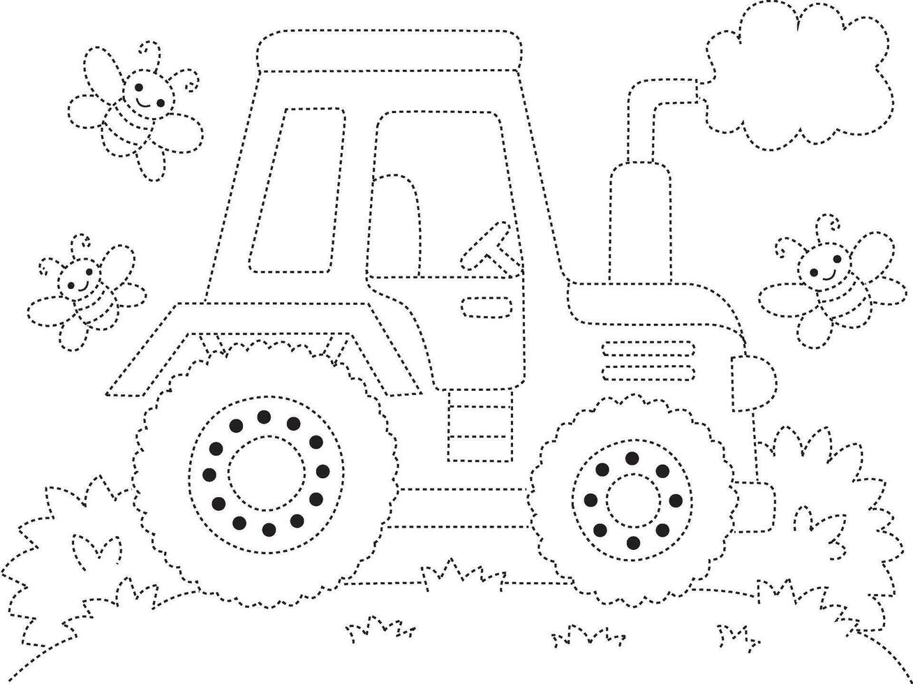 tracteur patché entraine toi dessiner dessin animé griffonnage kawaii anime coloration page mignonne illustration dessin agrafe art personnage chibi manga bande dessinée vecteur