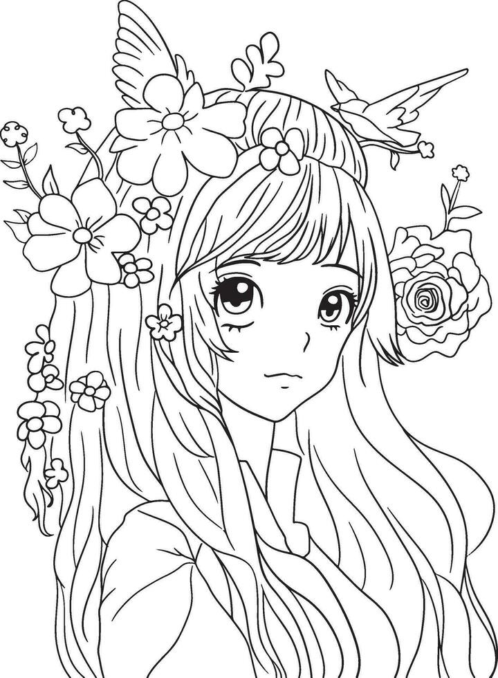 Princesse Fée fille dessin animé griffonnage kawaii anime coloration page mignonne illustration dessin agrafe art personnage chibi manga bande dessinée vecteur