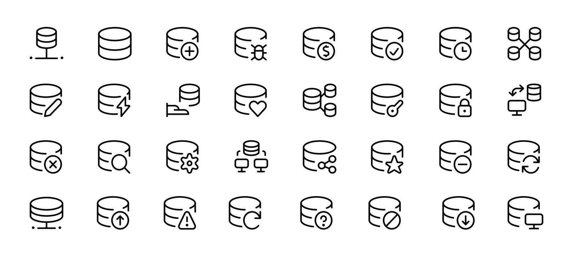 base de données espace de rangement plat Icônes mince doubler. base de données, serveur et nuage un service ligne Icônes. réseau et La technologie vecteur linéaire icône ensemble. pouvez utilisation pour ui et mobile application, la toile site interface.