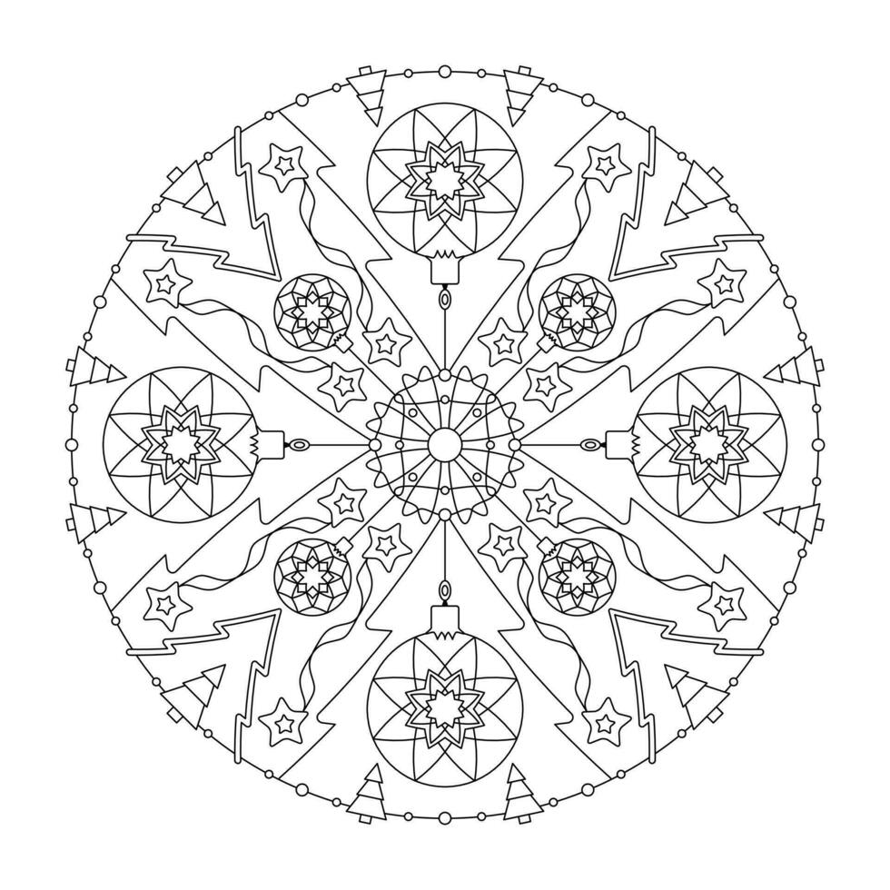 Noël mandala. coloration page. Noël Balle et sapin arbre. vecteur