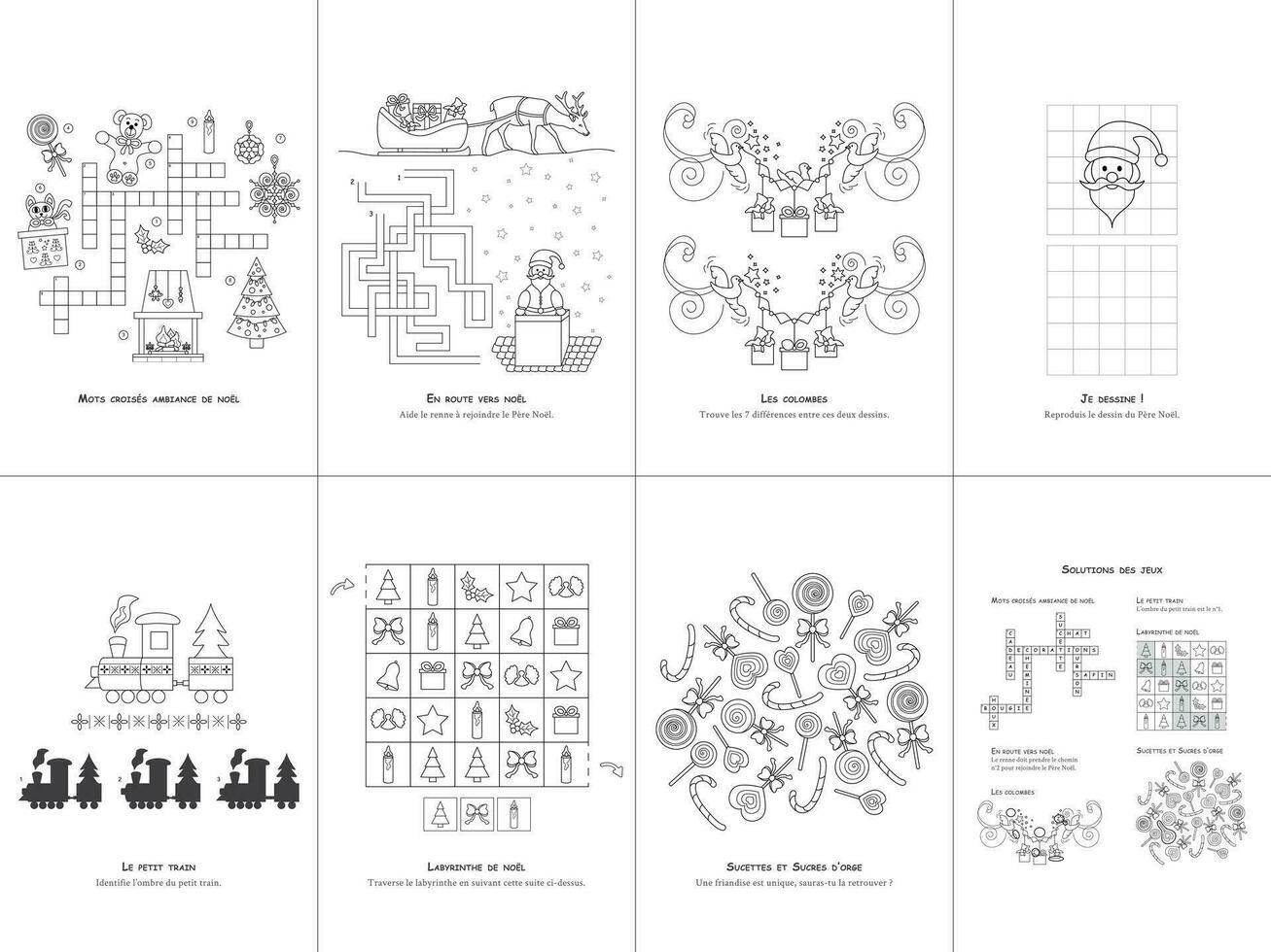 ensemble de Sept Jeux. Noël thème. Jeu et coloration page pour enfants. français langue. ensemble non. 2. vecteur