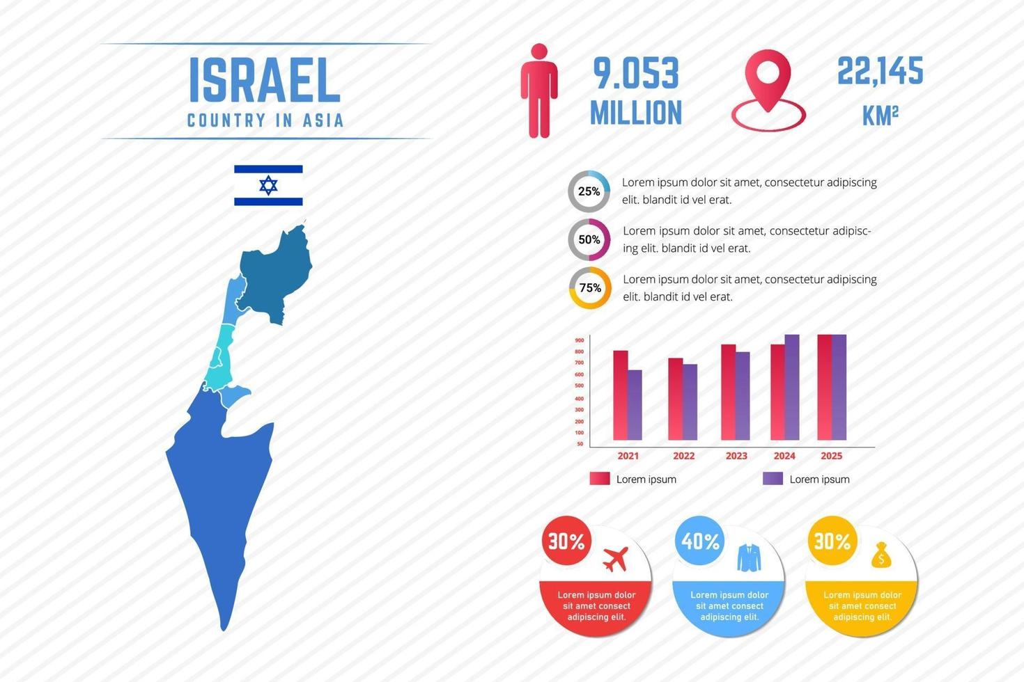 modèle d'infographie de carte d'israël colorée vecteur