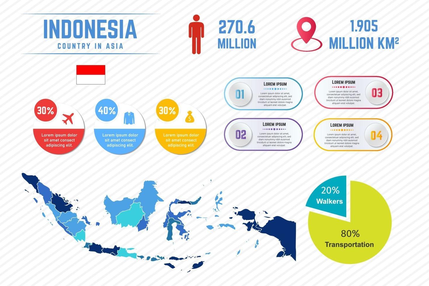 modèle infographique de carte indonésienne colorée vecteur