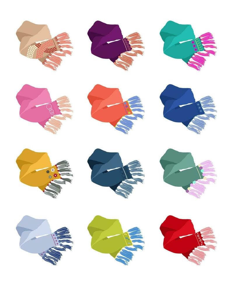 coloré écharpes ensemble collection Icônes dans dessin animé style vecteur symbole.
