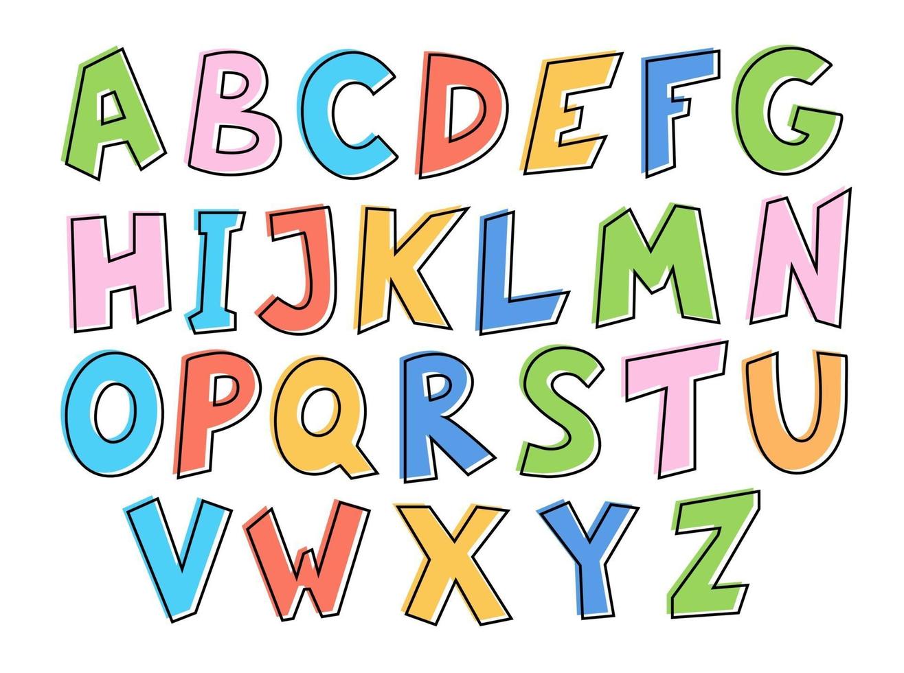 alphabet anglais mignon dessiné à la main. vecteur