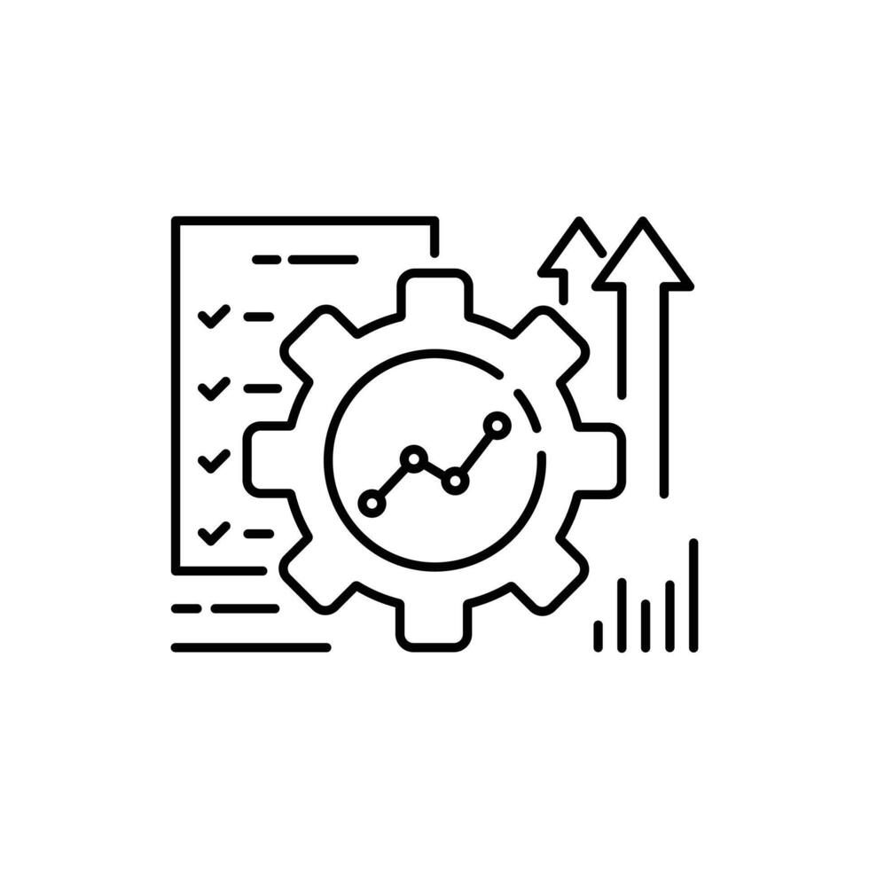 eps10 vecteur illustration de un automatisation ou mettre en place icône avec mince ligne art engrenage. concept de évaluation efficacité contrôle et automatiser productif contour symbole isolé sur blanc Contexte.