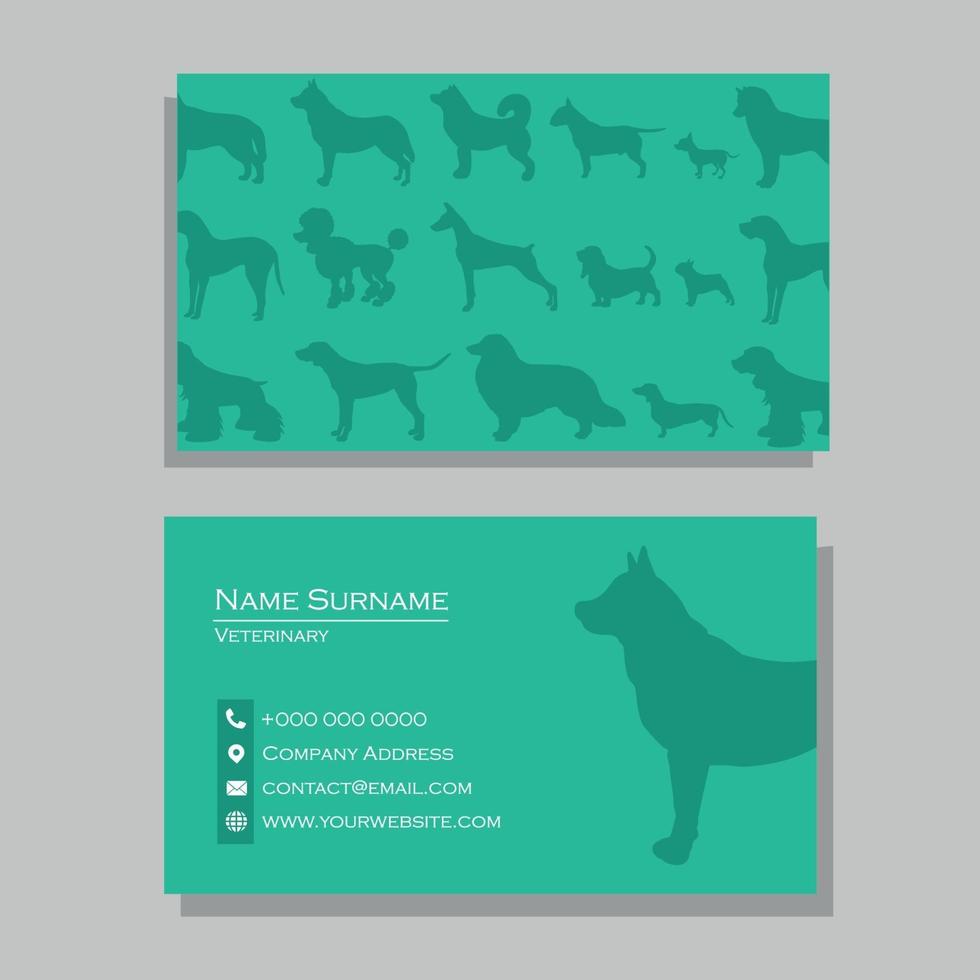 carte de visite vétérinaire turquoise avec un design de silhouettes de chien vecteur