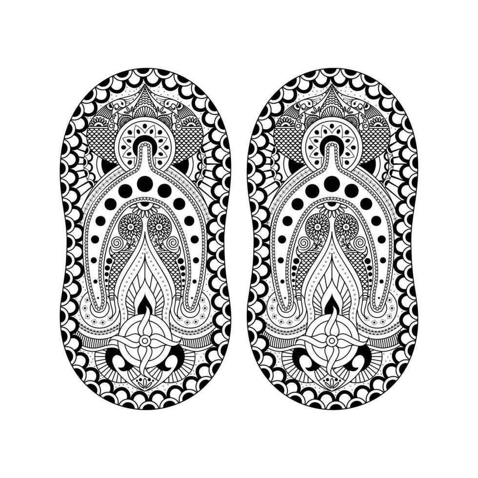 pantoufle avec traditionnel conception vecteur illustration, retourner fiasco noir icône , décoratif chaussure, mandala modèle sur chaussure