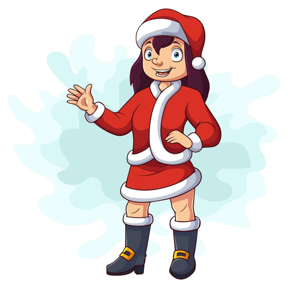 dessin animé peu fille agitant dans Noël costume vecteur