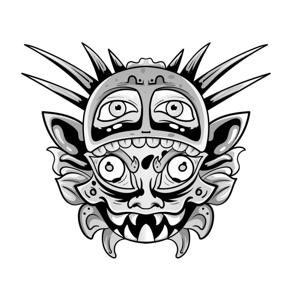 culture tête statue barong ou tiki masque trofical signe de polynésien. illustration conception bien pour tatouages, affiche élément ou impression vecteur