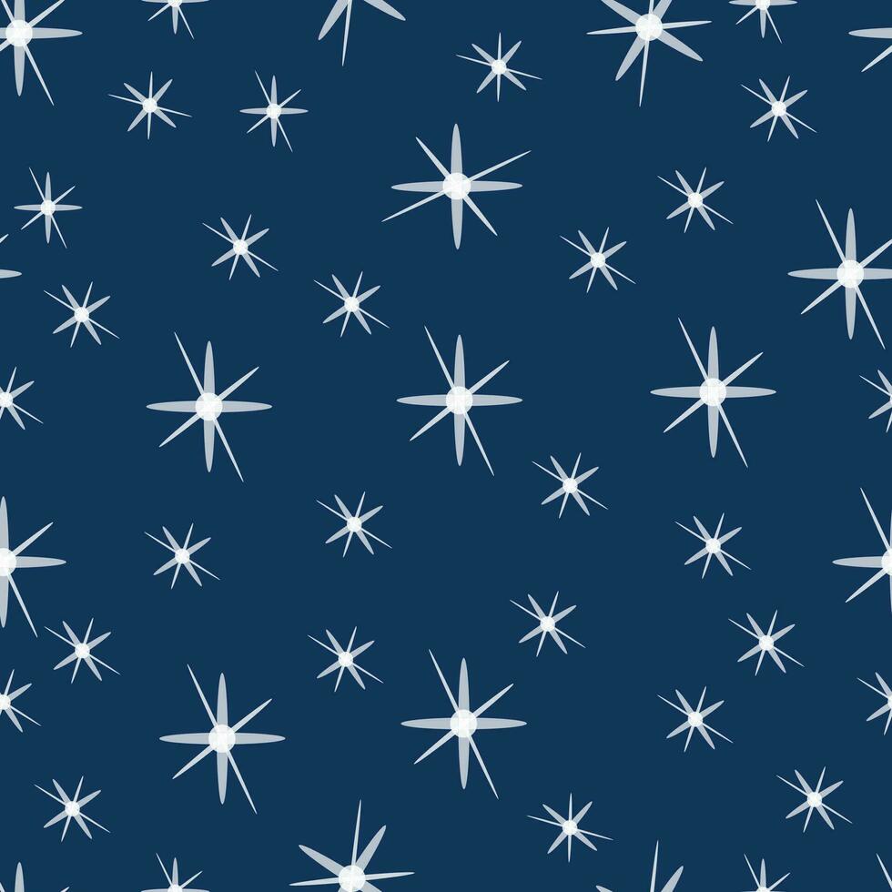 blanc étoiles flocons de neige sur une foncé bleu Contexte. vecteur illustration sans couture hiver modèle pour emballage, fond d'écran, textiles