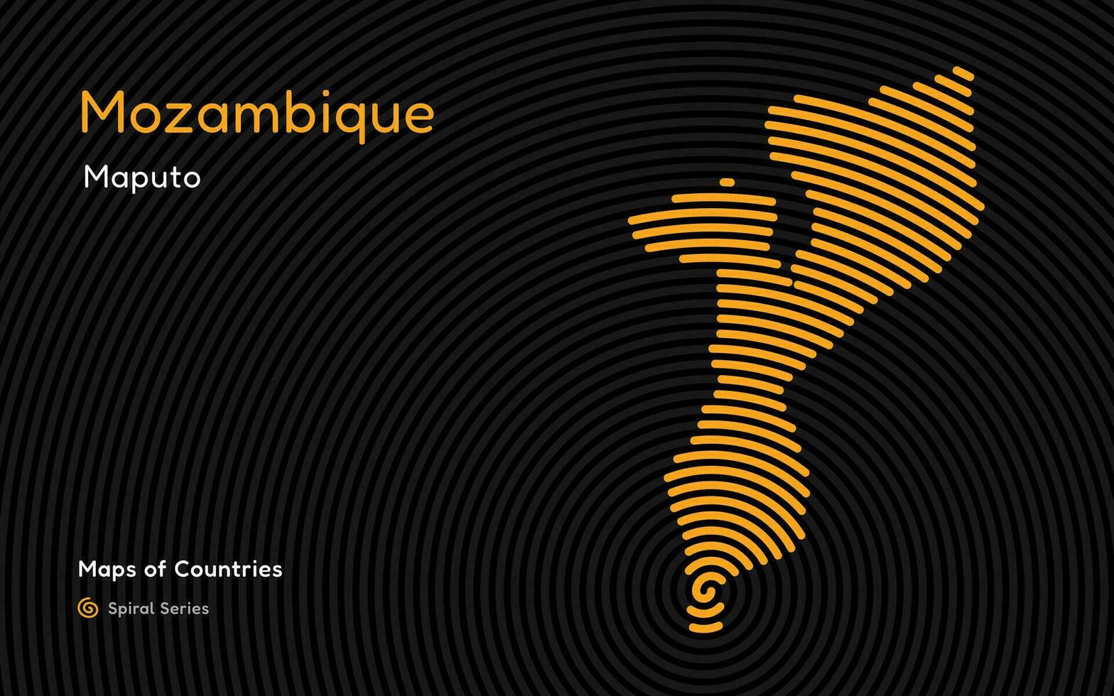 abstrait carte de mozambique dans une cercle spirale modèle avec une Capitale de Maputo. africain ensemble vecteur