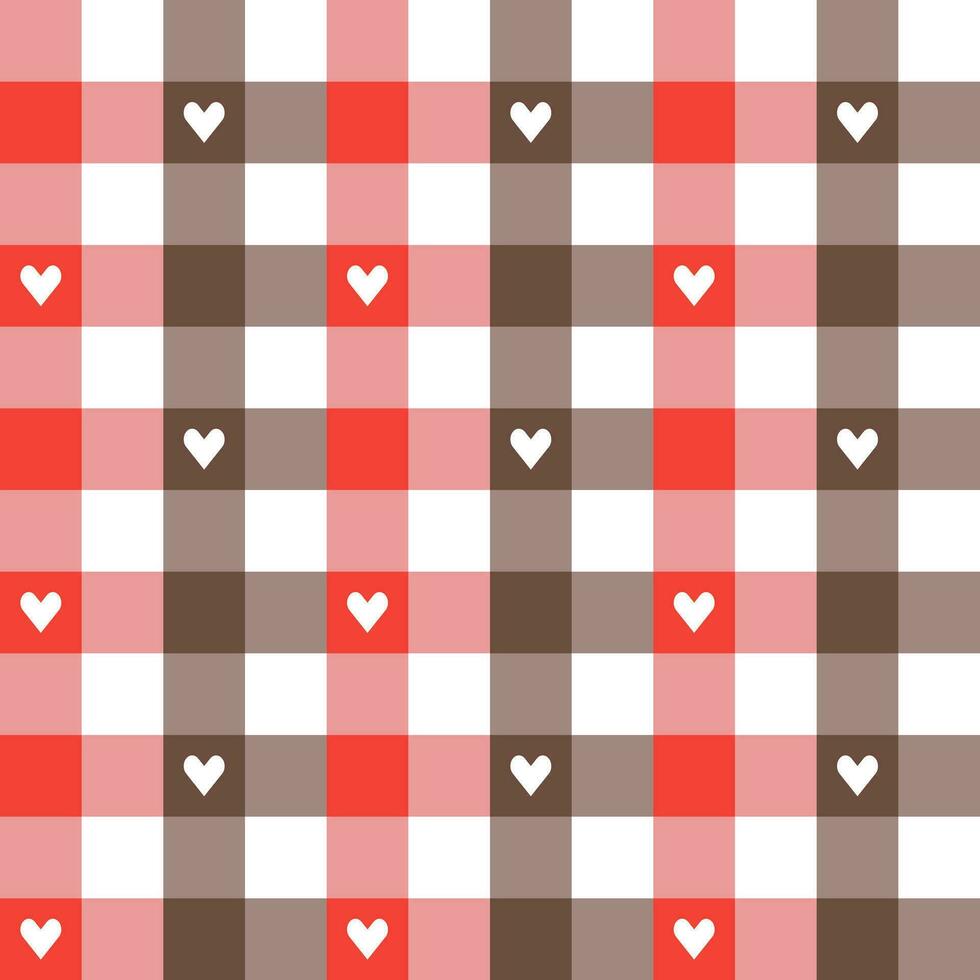 marron et rouge plaid modèle avec cœur Contexte. plaid modèle Contexte. plaid Contexte. sans couture modèle. pour toile de fond, décoration, cadeau emballage, vichy nappe de table, couverture, tartan. vecteur