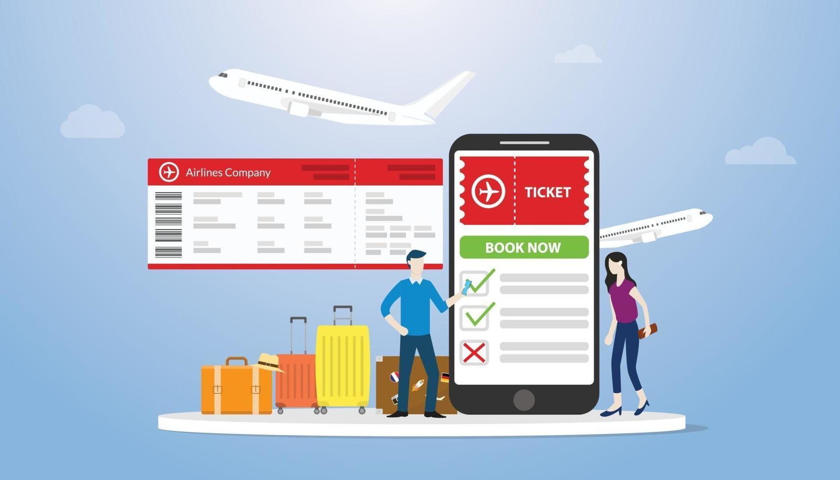 réserver en ligne ou réserver des billets pour un concept de vol aérien avec un smartphone vecteur