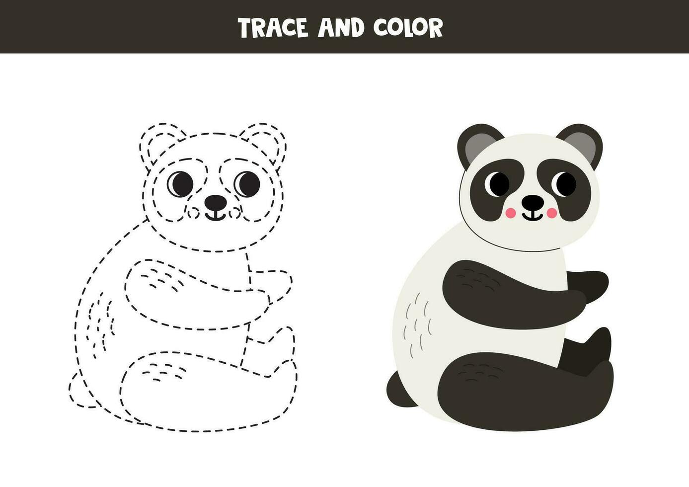 trace et Couleur dessin animé Panda ours. feuille de travail pour les enfants. vecteur