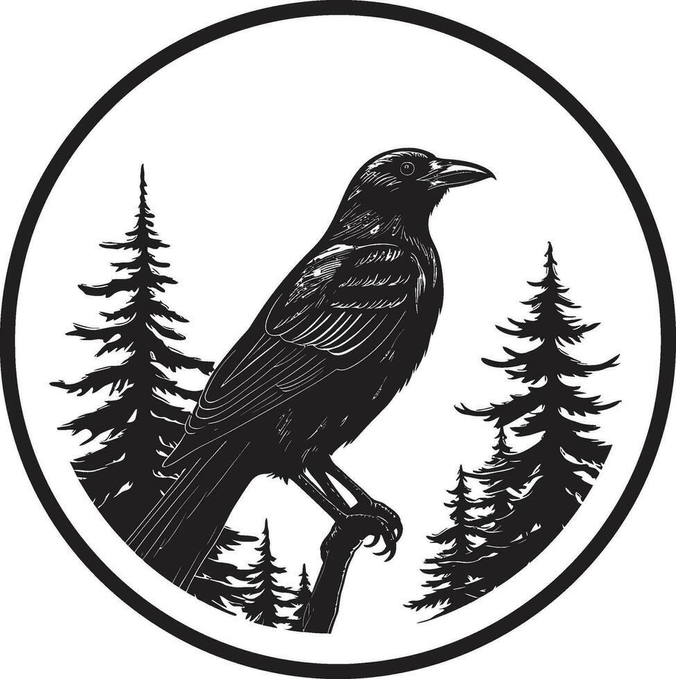 gracieux corbeau emblématique symbole abstrait noir corbeau graphique vecteur