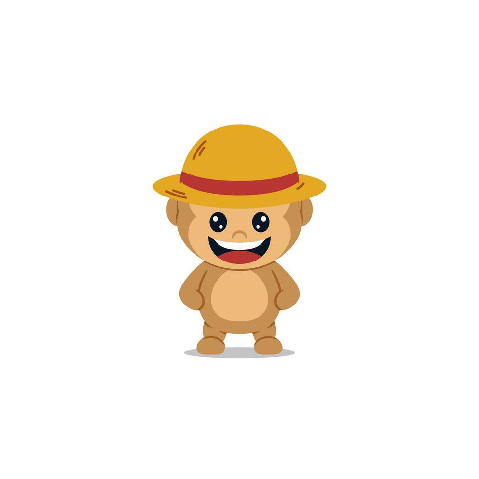 mignonne singe portant une paille chapeau dessin animé vecteur
